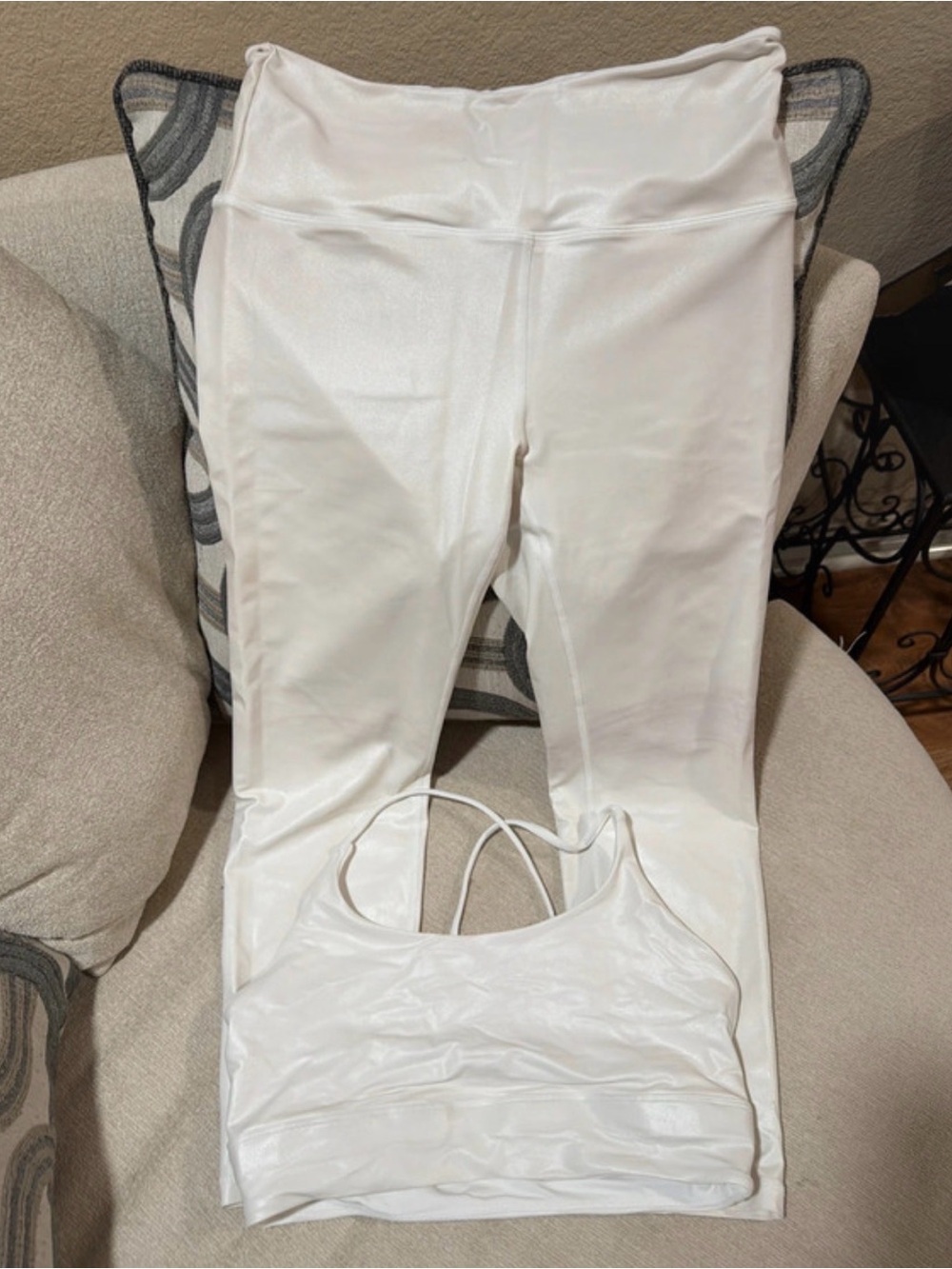 Women's White High-Waist Leggings with Matching White Strappy Sports Bra